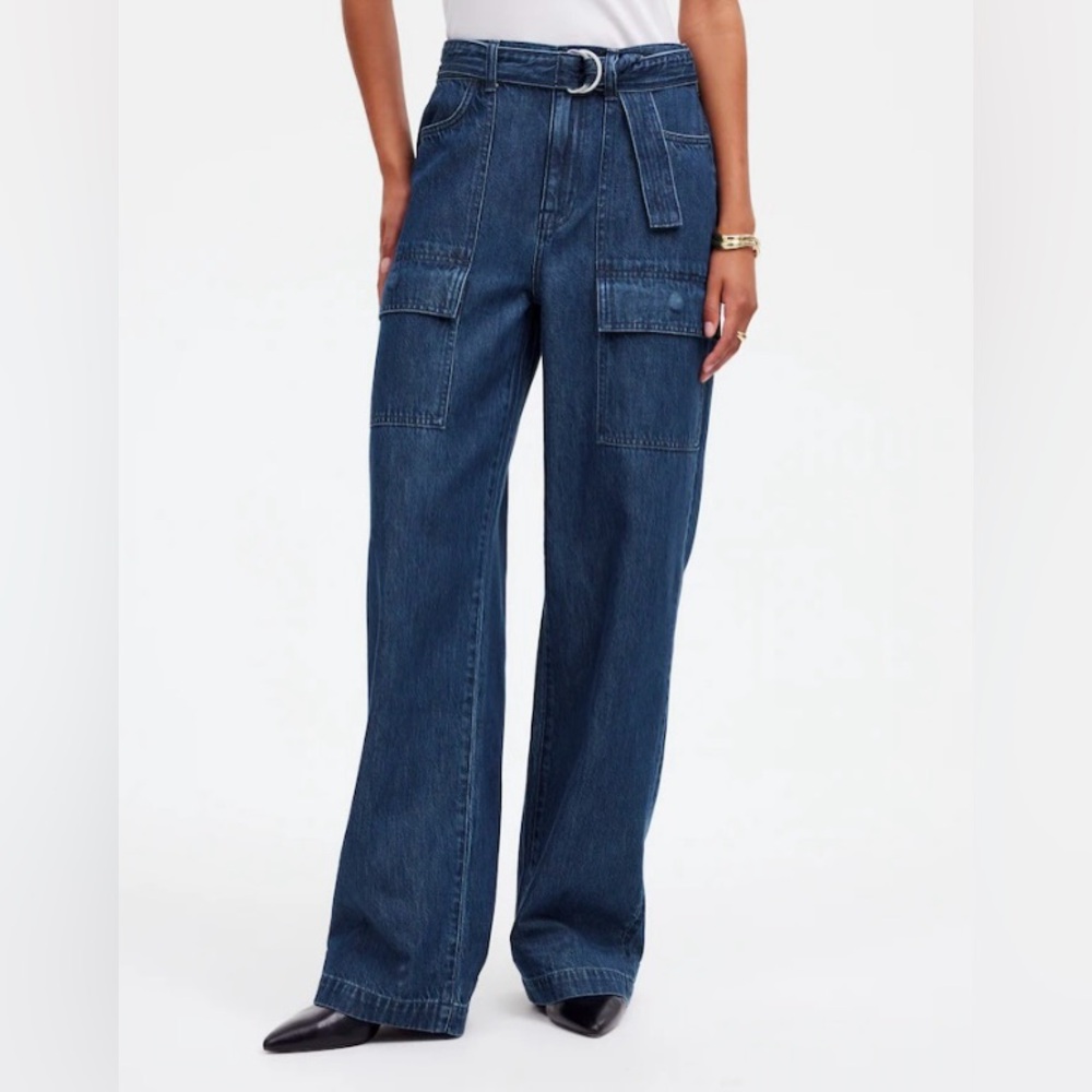 NWT Madewell Belted Wide-Leg Cargo Jeans - Picture 4 of 4